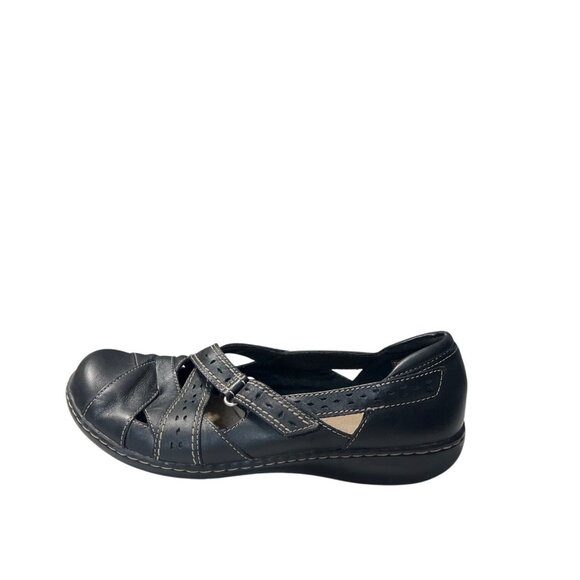Clarks Black Leather Flats Size 10 - Picture 2 of 9